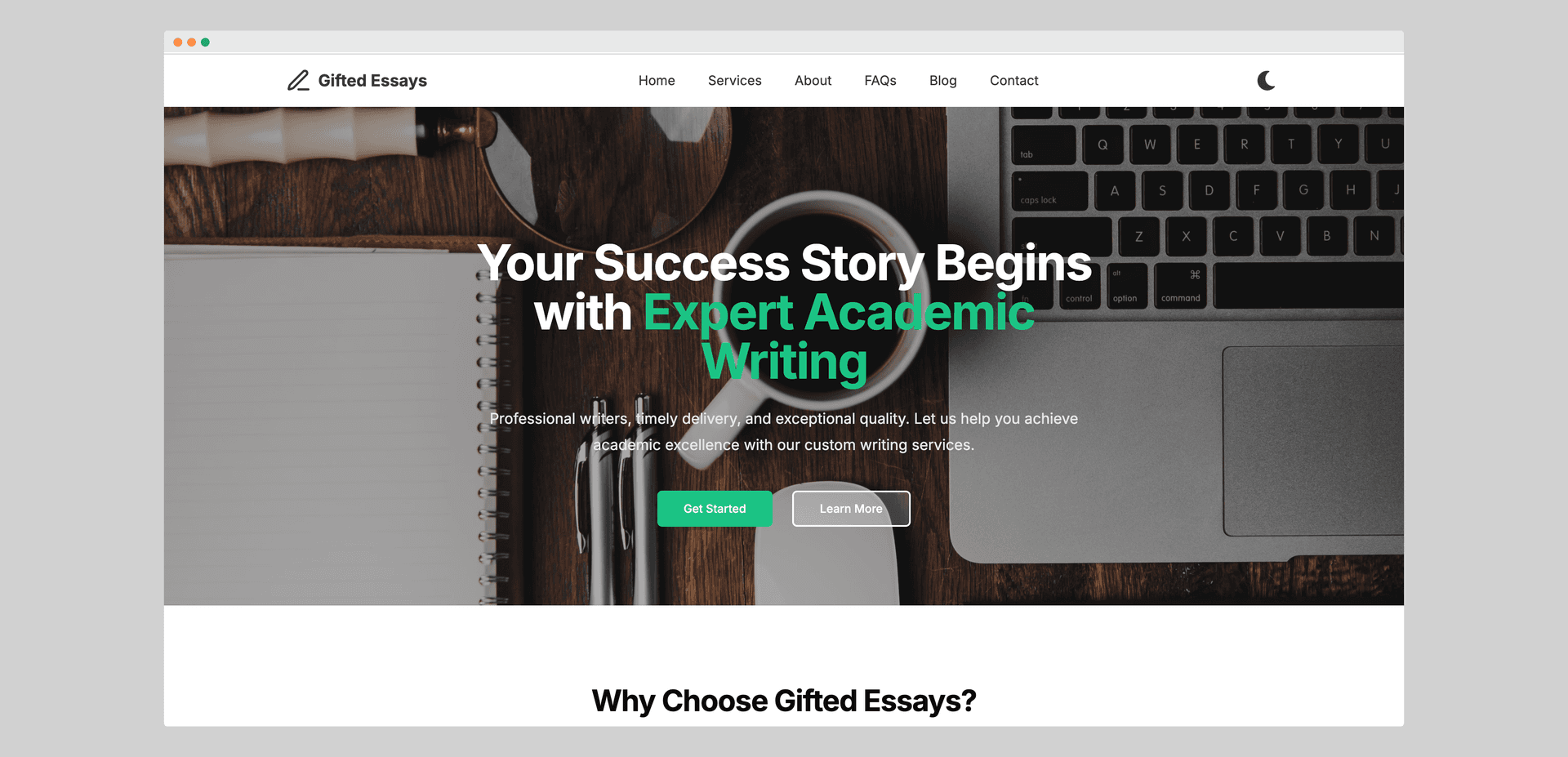 Gifted Essays – Academic Writing Landing Page screenshot