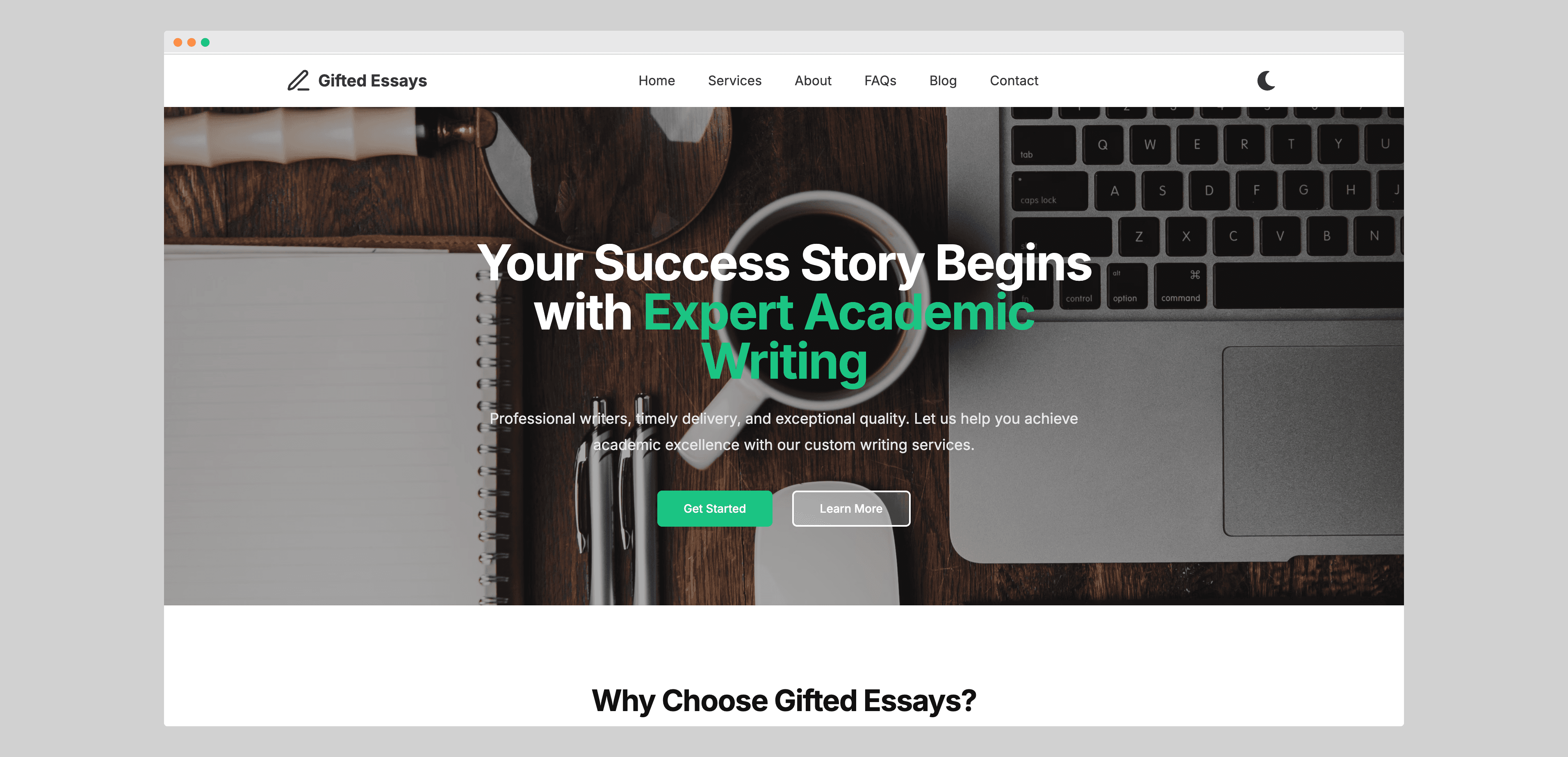 Gifted Essays – Academic Writing Landing Page screenshot